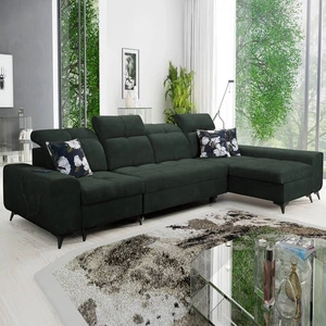 Narożnik z funkcją spania Buffalo XII zielony prawostronny stylowy i funkcjonalny narożnik rozkładany z pojemnikiem na pościel