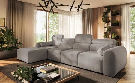 Narożnik z funkcją spania Cantare XII szary popiel lewostronny estetyczny i niezwykle komfortowy narożnik z pojemnikiem na pościel