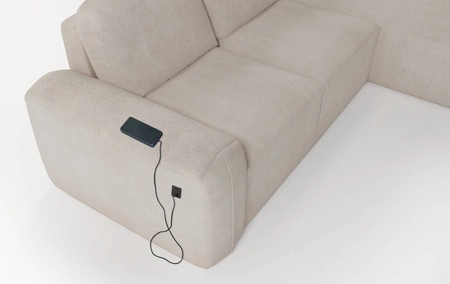 Narożnik z funkcją spania Arbon turkusowy prawostronny nowoczesne wzornictwo narożnika o charakterystycznym kształcie miękka tkanina