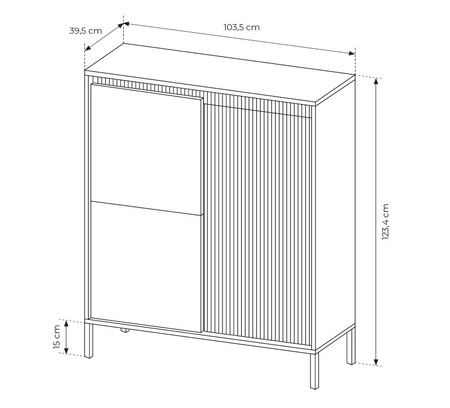 Komoda wysoka Sesti 104 cm czarna designerska komoda o oryginalnym wyglądzie osadzona na stabilnej metalowej podstawie