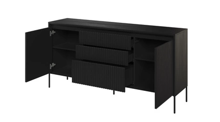 Komoda z szufladami Trend 166 cm czarna funkcjonalna komoda o wyjątkowym designie ryflowane fronty z subtelnym oświetleniem