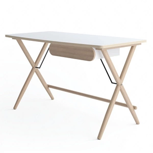 Biurko Match 135 cm biały / dąb jasny stylowe biurko z szufladą ergonomiczny blat subtelne połączenie funkcjonalności i elegancji