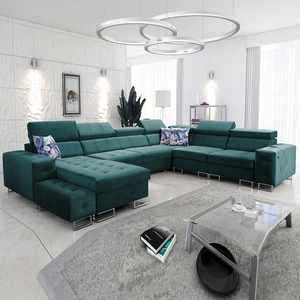 Narożnik z funkcją spania Hampton VIII morski lewostronny nowoczesny design narożnik rozkładany do salonu funkcjonalna dostawka