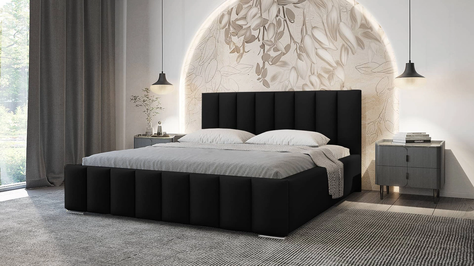 Łóżko z pojemnikiem Foggo 160x200 cm Amor Velvet 4322 czarne