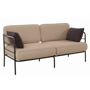 Sofa ogrodowa Teneryfa czarny / jasny beż / brązowy designerska sofa na taras z wygodnymi poduchami stabilny metalowy stelaż