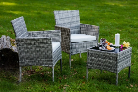 Zestaw mebli ogrodowych Sano szary nowoczesne wzornictwo stylowy design niewielkich wymiarów komplet idealny na balkon