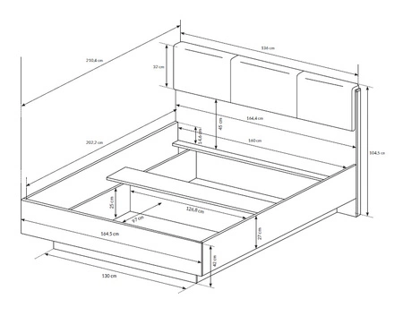 Łóżko z pojemnikiem Adria 160x200 cm biały połysk / dąb grandson nowoczesny design mebla obrzeża wykończone specjalną okleiną ABS