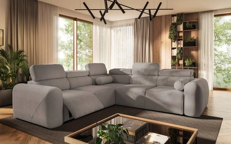 Narożnik z funkcją spania Cantare III Lux szary popiel lewostronny stylowy i komfortowy narożnik do salonu z podnoszonym podnóżkiem