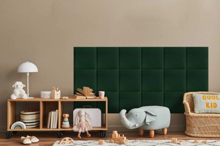 Panel tapicerowany Quadra 40x40 cm butelkowa zieleń stylowy panel ścienny kwadrat welurowa tkanina modne wykończenie każdej aranżacji