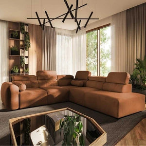 Narożnik z funkcją spania Cantare IX ceglasty prawostronny komfortowy narożnik rozkładany nowoczesny design pluszowa tkanina