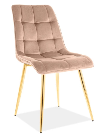 Krzesło tapicerowane Chic II 43x50 cm beżowe nowoczesne oraz funkcjonalne krzesło glamour ze złotymi nogami