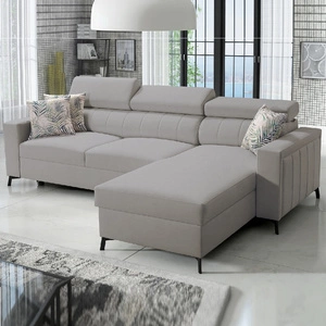 Narożnik z funkcją spania Savona szary popiel prawostronny wygodny i elegancki narożnik z regulowanymi zagłówkami dekoracyjne przeszycia