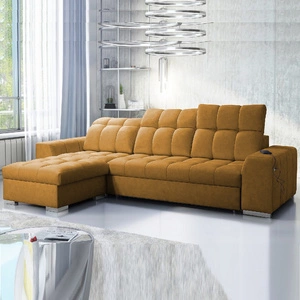 Narożnik z funkcją spania Luigi miodowym lewostronny narożnik z dwoma pojemnikami na pościel tkanina o ciekawej strukturze