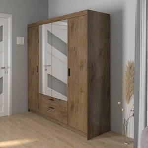 Szafa z lustrem Rene 176 cm dąb lefkas nowoczesny design stylowe uchwyty w kolorze czarnym