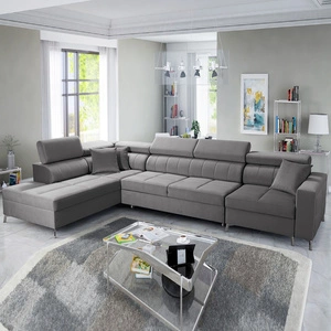 Narożnik z funkcją spania Nausa X szary lewostronny narożnik z dwoma pojemnikami na pościel wykonanie z tkaniny typu velvet