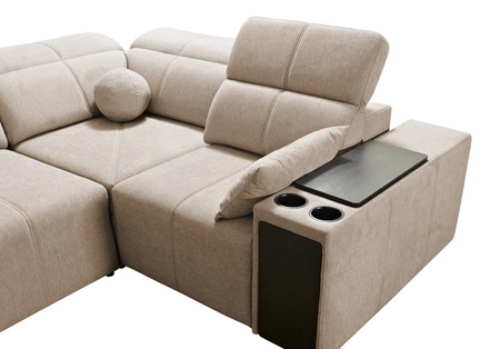 Narożnik z funkcją spania Tesalia II szary popiel prawostronny komfortowy narożnik do salonu z przesuwanym oparciem pojemnik na pościel