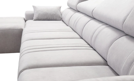 Narożnik z funkcją spania Castel XII różowy lewostronny stylowy i wygodny narożnik do salonu funkcjonalne regulowane zagłówki