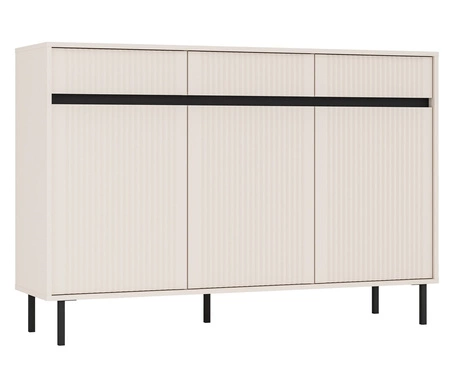 Zestaw mebli Osaka beżowy / czarny nowoczesny design podkreślony modną kolorystyką wysokie metalowe czarne nogi gustowny ryflowany front