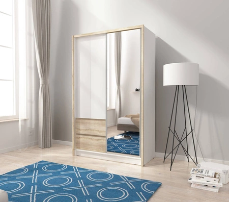 Szafa przesuwna Cento 134 cm biały / dąb sonoma nowoczesny design szafa idealna do garderoby sypialni lub przedpokoju