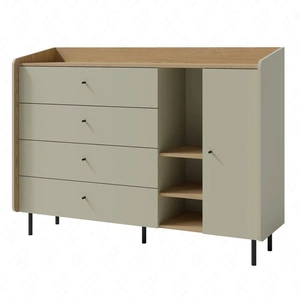 Komoda z szufladami Olivio 155 cm eukaliptus / dąb baltic dune idealna komoda do sypialni salonu lub pokoju młodzieżowego czarne uchwyty