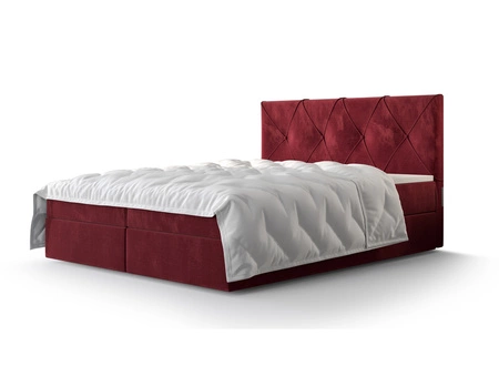 Łóżko kontynentalne Arvada 140x200 bordowe w nowoczesnym skandynawskim stylu z tapicerowanym zagłówkiem