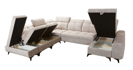 Narożnik z funkcją spania Buffalo X szary popiel prawostronny funkcjonalny i komfortowy narożnik do pokoju z pojemnikami na pościel