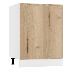 Szafka kuchenna stojąca z półką Zova D60 biały / dąb halifax szafka odporna na działanie wilgoci z dwoma frontami frezowane uchwyty