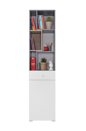 Regał Epsilon 45 cm beton / biały / dąb idealny do pokoju młodzieżowego stylowy i funkcjonalny regał na książki z szufladą