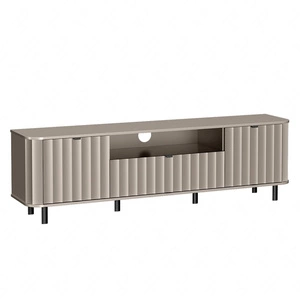 Szafka RTV Novado 196 cm clay grey współczesny design zaokrąglone krawędzie i dekoracyjny frezowany front w pionowe fale