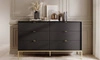 Komoda z szufladami Lovro 154 cm czarna nowoczesny design zachwyci miłośników wyrazistych wnętrz ryflowane fronty złote dodatki