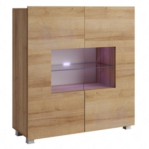 Komoda z przeszkleniem Apulia 100 cm dąb złoty minimalistyczny design stylowa komoda do salonu prosta bryła wpisująca się w każde wnętrze