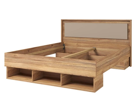 Łóżko Impressio 160x200 cm dąb mauvella / ciemny beżowy nowoczesny styl idealne łóżko z wysokim zagłówkiem do sypialni lub pokoju nastolatka