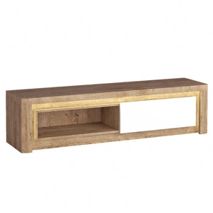 Szafka RTV Livinio 162 cm dąb ribbeck / biały połysk minimalistyczny design szafki do salonu podkreślony oświetleniem ledowym