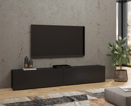 Szafka RTV Ava 180 cm czarna z możliwością powieszenia nowoczesny design szafki pod telewizor drzwi otwierane do dołu