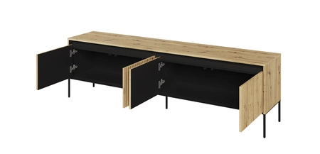 Szafka RTV Trend 193 cm dąb artisan nowoczesna szafka pod telewizor z metalową podstawą ryflowane fronty subtelne oświetlenie LED