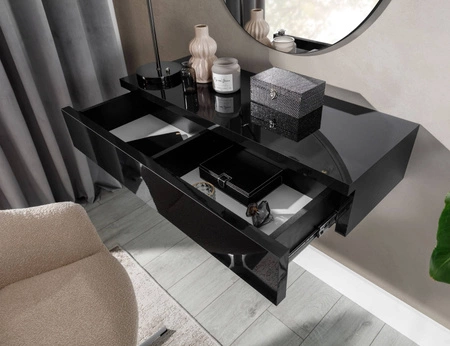 Konsola wisząca Navene 100 cm czarny połysk funkcjonalny i uniwersalny dodatek do salonu przedpokoju lub biura