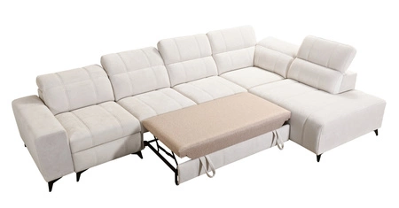 Narożnik z funkcją spania Penejos XI Lux szary prawostronny stylowy narożnik rozkładany z komfortowym wysuwanym podnóżkiem