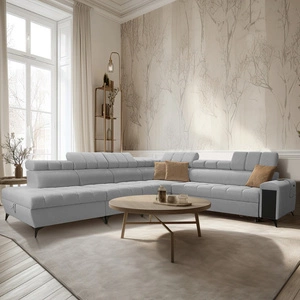 Narożnik z funkcją spania Bolmso XII szary lewostronny nowoczesny design narożnik zapewnia komfort obszerne pojemniki na pościel