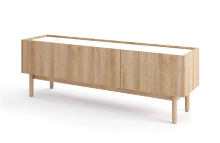 Szafka RTV Boho 144 cm dąb riviera / marmur bianco niebanalny design dekoracyjny blat w marmurowym dekorze uniwersalne połączenie kolorów