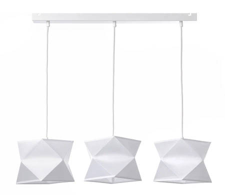Lampa wisząca potrójna Quasar biała designerska lampa sufitowa do salonu z bawełnianymi abażurami i metalową podstawą