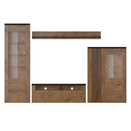 Meblościanka Larona dąb lefkas / touchwood prosta forma mebli w nowoczesnym wydaniu elementy z szkła hartowanego