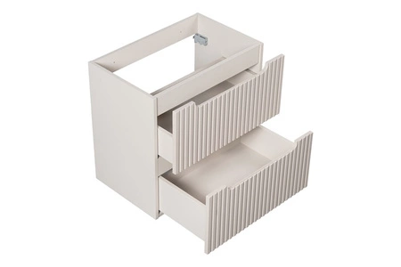 Szafka pod umywalkę Nova 60 cm beżowa stylowe subtelne pionowe ryflowania podkreślają elegancję szafki z szufladami frezowane uchwyty