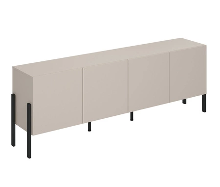 Szafka RTV Jukon 204 cm beżowa elegancka forma mebla w nowoczesnym stylu system otwierania push to open metalowe czarne nogi