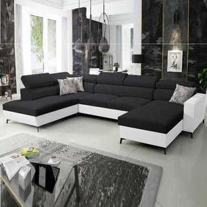 Narożnik z funkcją spania Savona VI czarny / biały prawostronny komfortowy narożnik do salonu z dwoma pojemnikami na pościel