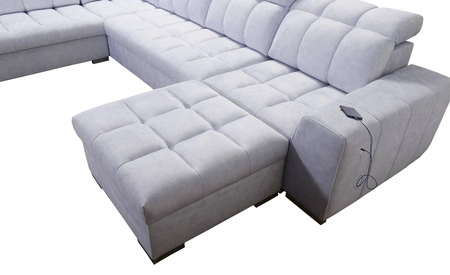 Narożnik z funkcją spania Luigi VI brązowy prawostronny stylowy narożnik rozkładany z pojemnikami na pościel pokryty miękką tkaniną