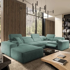 Narożnik z funkcją spania Viano IV Lux patynowy lewostronny designerski narożnik z wysuwanym podnóżkiem duży pojemnik na pościel