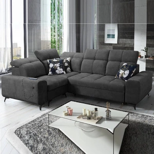 Narożnik z funkcją spania Buffalo II grafitowy lewostronny funkcjonalny i stylowy narożnik rozkładany z regulowanymi zagłówkami