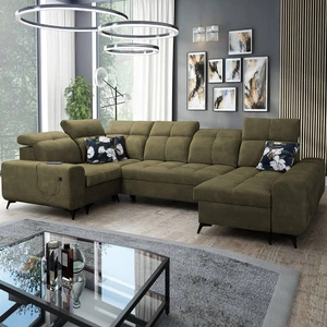 Narożnik z funkcją spania Buffalo IV oliwkowy prawostronny stylowy narożnik rozkładany z dwoma pojemnikami na pościel welurowa tkanina