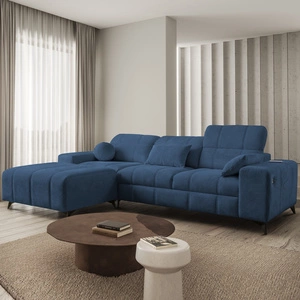 Narożnik z funkcją spania Penejos niebieski lewostronny elegancki narożnik z pojemnikiem na pościel komfortowe regulowane zagłówki