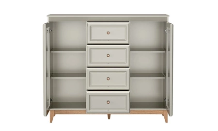 Komoda z szufladami Windsor 142 cm beżowy / dąb niezwykle elegancka komoda z przeszkleniem doskonała propozycja do jadalni i salonu